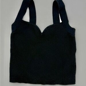 Abercrombie & Fitch Black Ribbed Medium Knit Sweetheart Tank Top Cropped Sculpt
